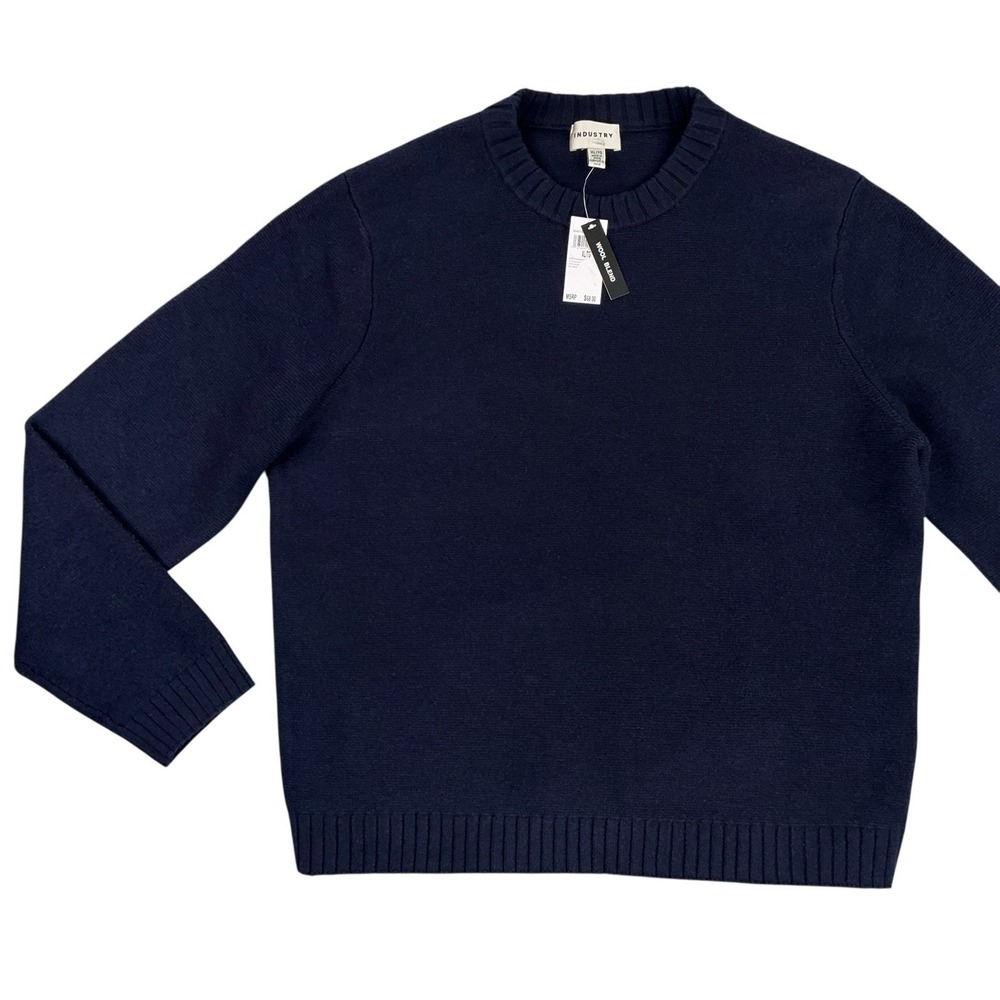 Industry Sweater Men XL Blue Long Sleeve Chunky Fishermen Crewneck Wool Blend